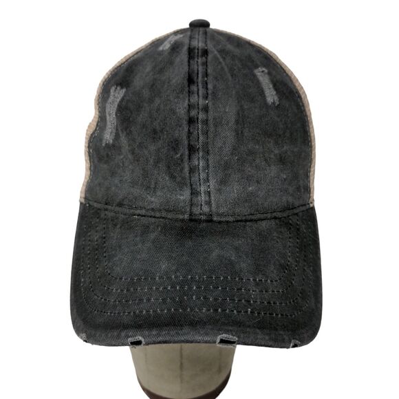 Women's Ponyflo Gray Denim Baseball Hat Cap Meshback Distressed One Size - Picture 1 of 8